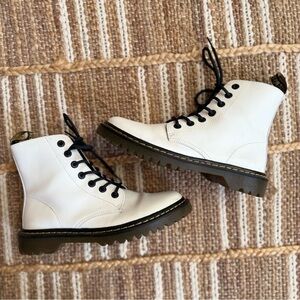 Doc Martens White Leather Luana Lace-Up Combat Boots